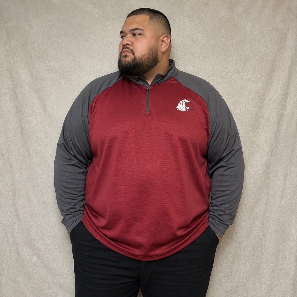 Washington State Cougars Sweater Mens 3XL Red Gray Mesh 1/4 Zip Proedge Pullover